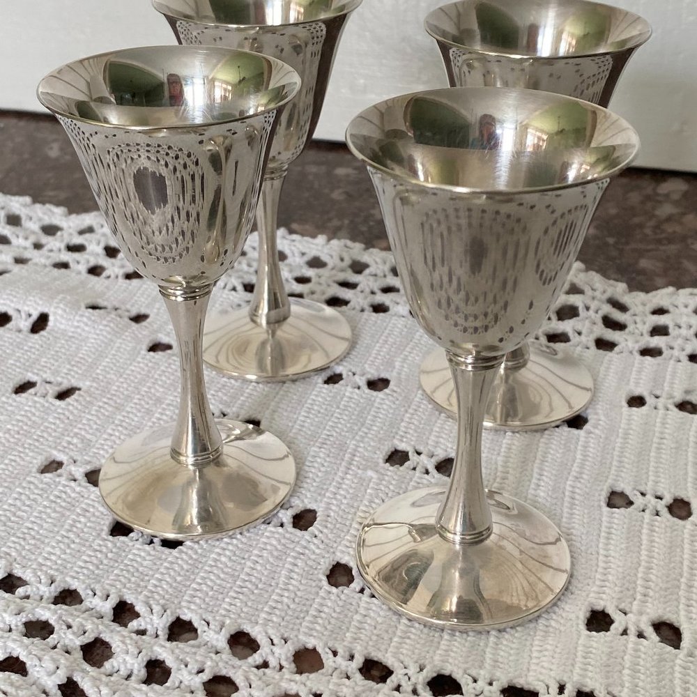 Set of 4 Valero Silver Plated Stemware, Cordial Cups, Made in Spain